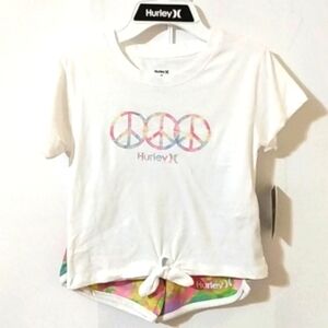 HURLEY GIRLS PINK WHITE TIE DYED 2-PIECE SHORT SET SIZE 6X NWT